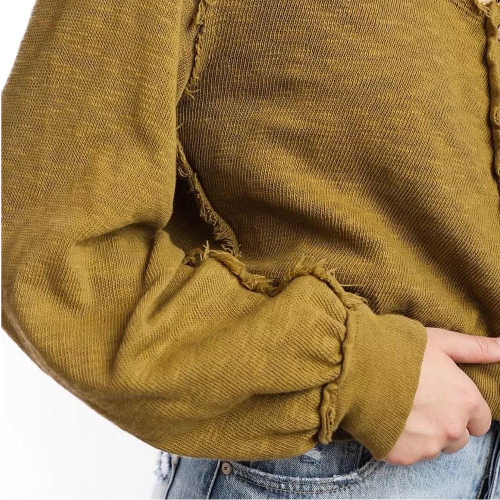 Free People X We The Free Golden Road Cardigan Curly Willow Mustard Olive Crop - Picture 9 of 15